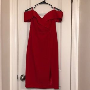 Red off the shoulder dress